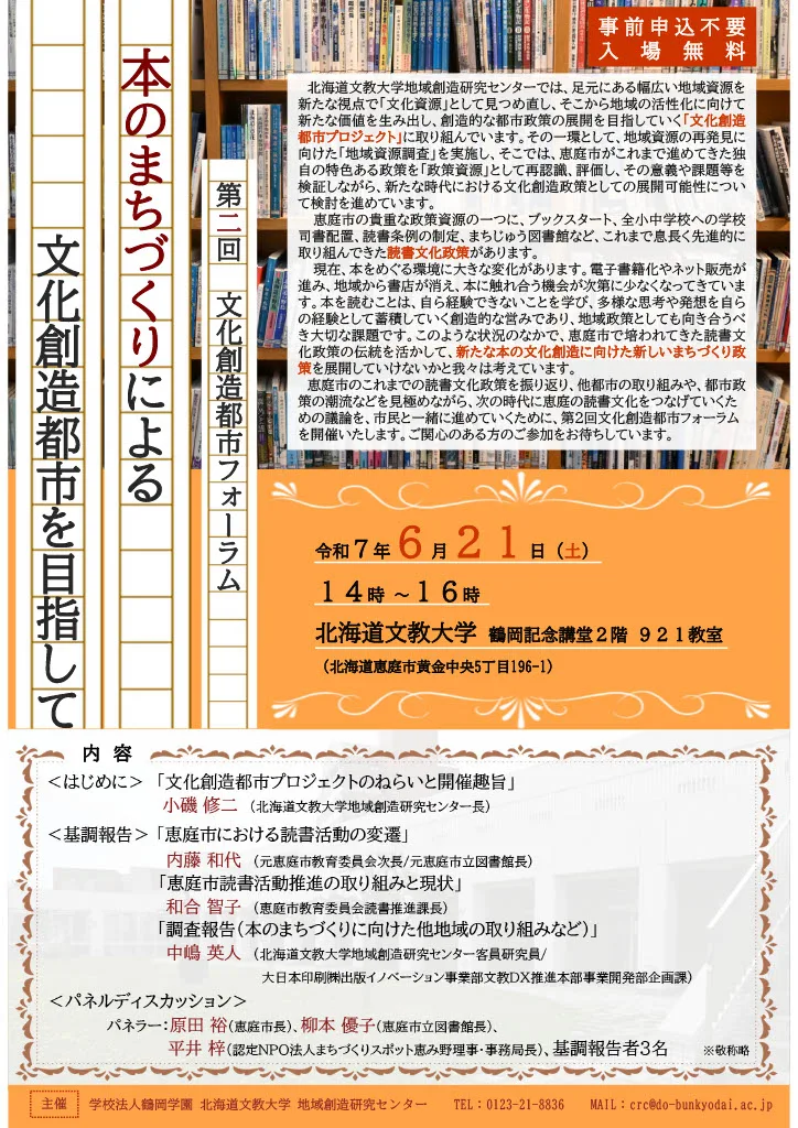 「第２回文化創造都市フォーラム～本のまちづくりによる文化創造都市を目指して～」を開催しました
